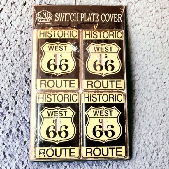Rustic Metal Historic West US Route 66 Switch Plate Cover Antique White Black - Picture 2 of 10